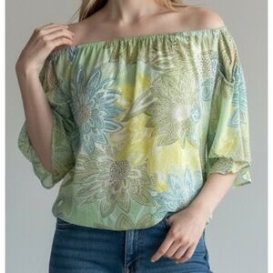 MTS Small Off Shoulder Multicolor Floral Print Blouse